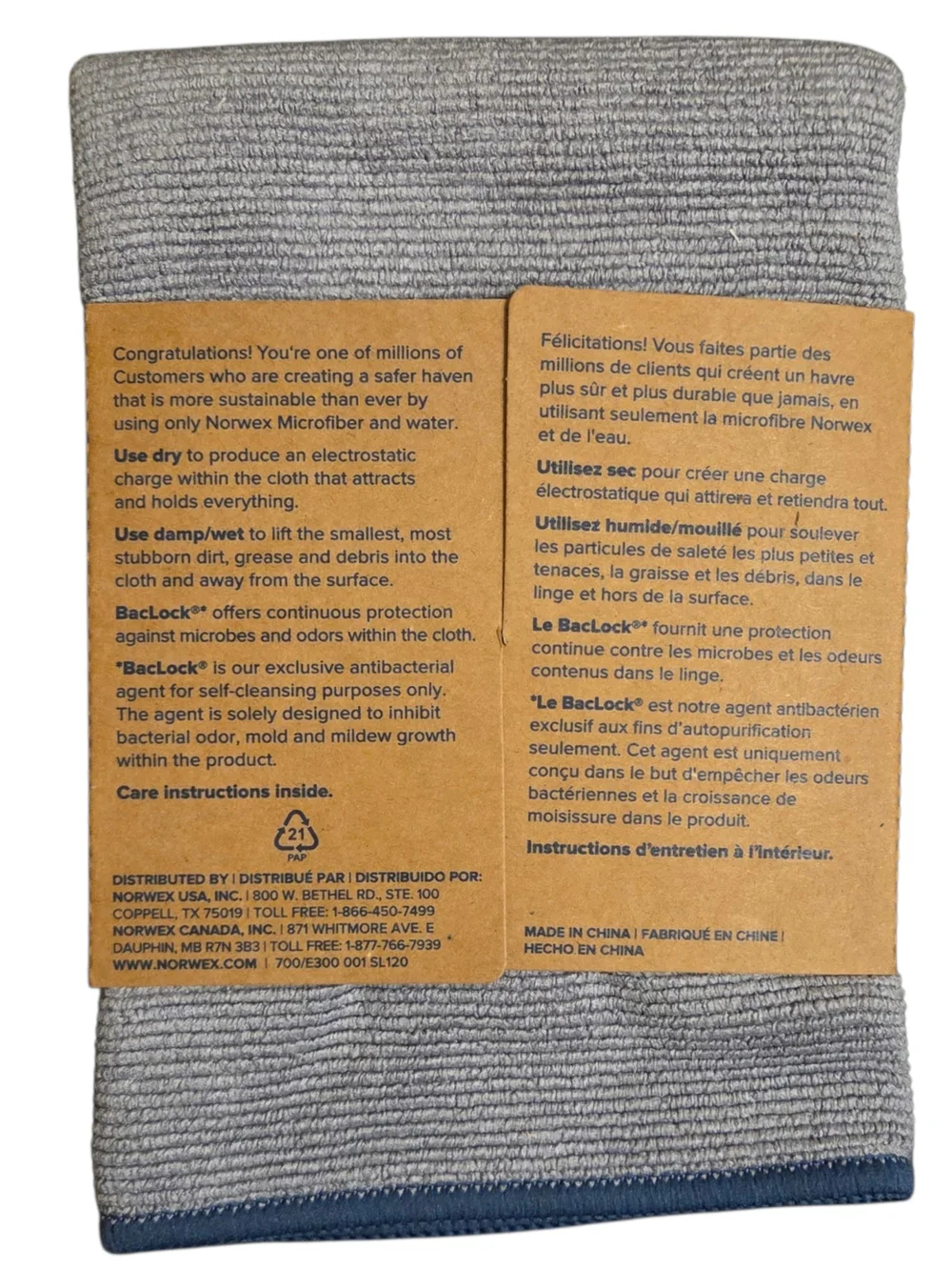 Norwex Microfiber Cleaning Cloth in Light Gray with Dark Trim